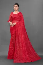 Net Solid Saree for Women 