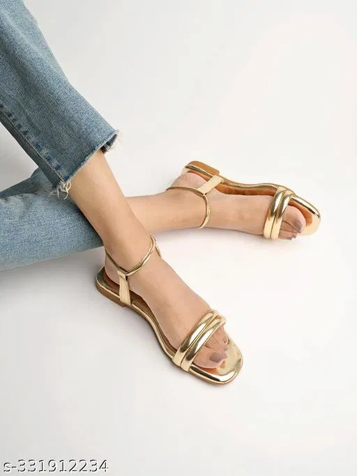 Shoetopia Girls Sandals (Gold, Size 5.0)