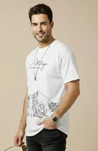 Polyester Printed T-shirt for Men, White 
