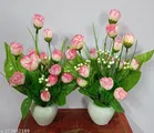 Plastic Artificial Flower With Pot,Multicolour,Set Of 2