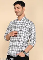 Cotton Blend Checked Shirts for Men, White 