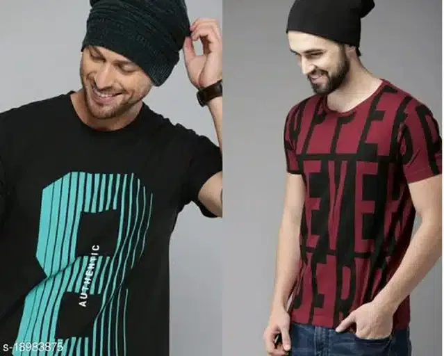 Half Sleeves T-Shirt for Men (Black & Maroon, XL) (Pack of 2)