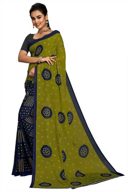 Kanooda Prints Georgette Women Saree With Un-stitched Blouse (Green) (KP-78)