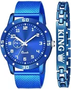 Analog Watch with Bracelet for Men (Blue, Set of 2)