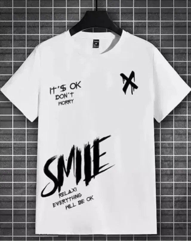Round Neck Printed T-Shirt for Men (White, XL)