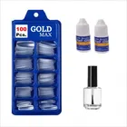 Artificial Nails (100 Pcs) with Glue (2 Pcs) & Nail Paint (Transparent, Combo of 3)