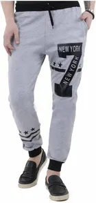 Fleece Printed Trcak Paint For Men, Grey 