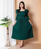 Cotton Blend Solid Midi Dress for Women 