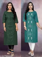 Floral Embroidered Cotton Blend Kurti for Women, Pack of 2 