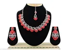 Rose Gold Plated White Diamond Designer Necklace with Earrings and Maang Tikka for Women 