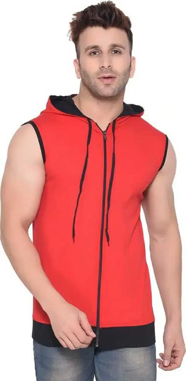 Sleeveless Hooded T-Shirt for Men (Orange, M)