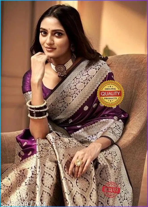 Kanjeevaram Zari Woven Saree for Women (Purple, Free Size)