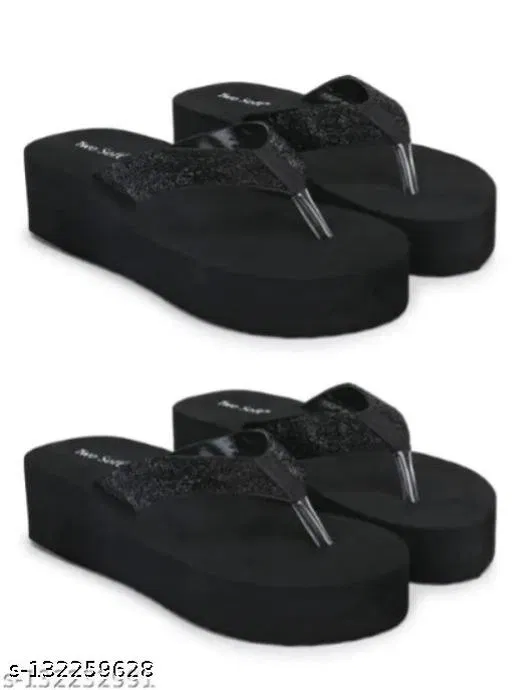 Twosoft EVA Flip-flops for Women (Black, 8) Pack of 2