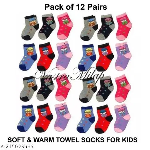 Woolen Socks for Kids (Multicolor, 1-2 Years) (Set of 12)