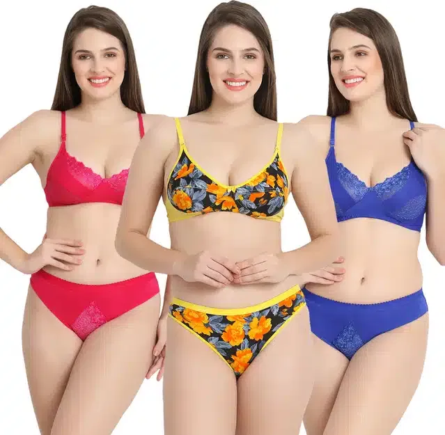 Hosiery Lingerie Set for Women (Multicolor, 36) (Set of 3)
