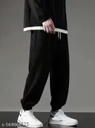 Cotton Blend Solid Trackpant for Men, Black 