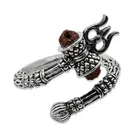 Adjustable Stylish Ring with Rudraksha and Trishul Damroo Bahubali Cuff Finger Ring 