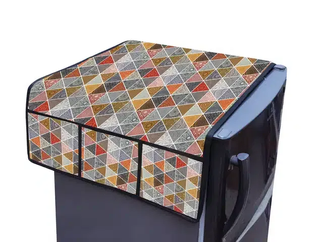 Knit Printed Fridge Top Cover with Side Pockets (Multicolor)