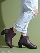 Shoetopia Synthetic Block Heeled Boots Brown IND-4