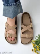 Shoetopia Beige Solid Flat Sandals 