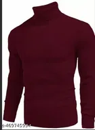 Wool Solid Hi-Neck Sweater for Men, Maroon 