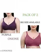 Hosiery Solid Bras for Women, Pink & Purple, Pack of 2 
