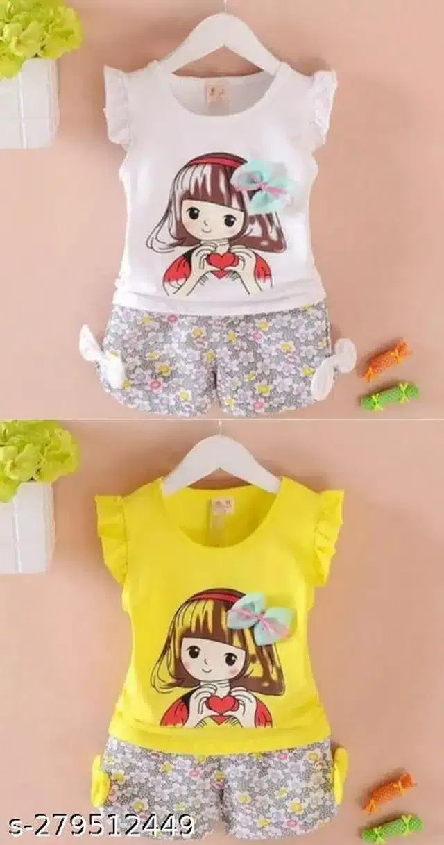 Hosiery Cotton Sleeveless Top & Bottom Clothing Set for Girls (Multicolor, 18-24 Months) (Set of 2)
