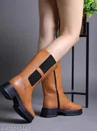 Shoetopia Solid Synthetic Block Heeled Boots Black 
