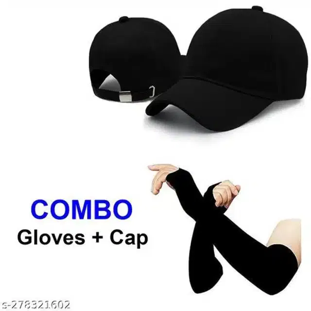 Cotton Arm Sleeves & Cap for Men & Women (Black, Set of 2)