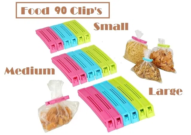 Plastic Food Bags Airtight Vaccum Sealer Clips (Multicolor, Set of 90)