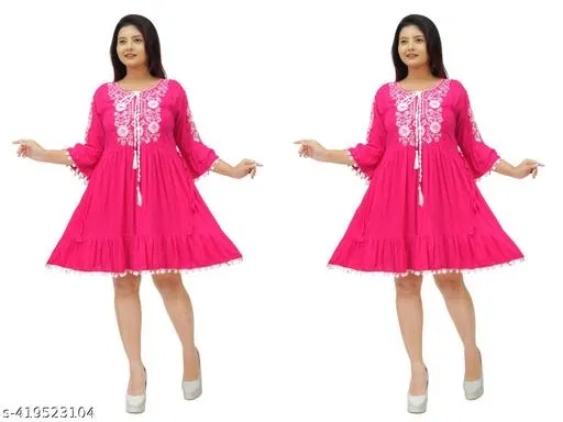 Bohemian Party Dress for Women, Pack of 2 (Pink, XL)