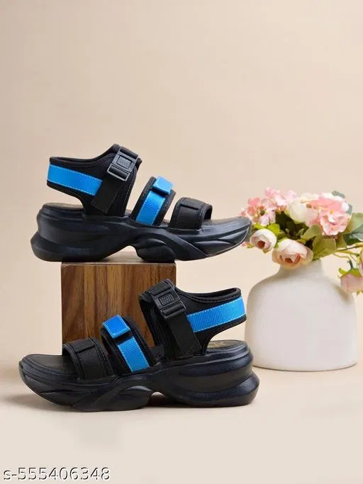 Solid Synthetic Sandals for Girls (Blue, 6.0)