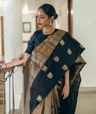 Litchi Silk Peacock Saree for Women, Black 