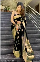 Silk Woven Design Saree for Women, Black 