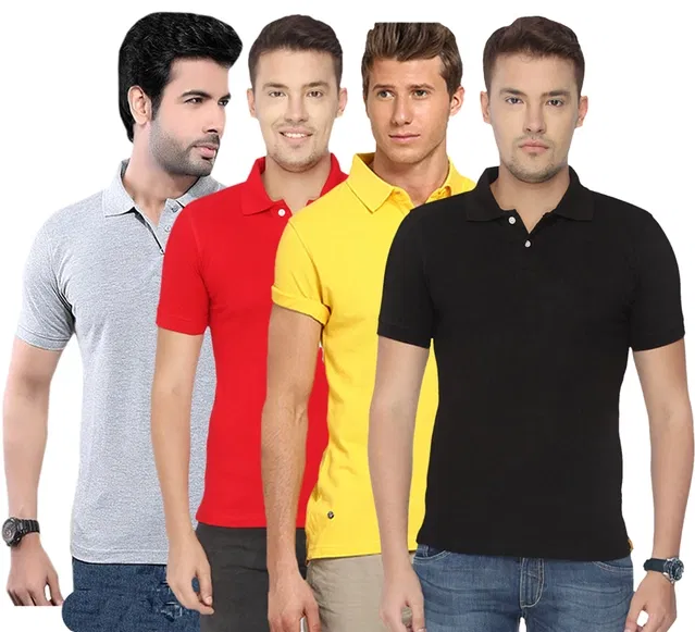 Polo Solid Pack of 4 T-shirts for Men (Multicolor, M)