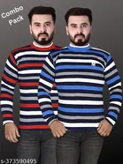 Woolen Striped Sweater for Men (Blue & Red, M) (Pack of 2)