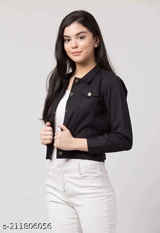 Cotton Blend Jacket for Women (Black, S)