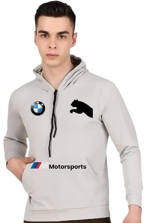 Lycra Printed Hoodie for Men (Grey, L)