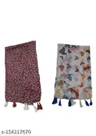 Poly Chiffon Printed Scarves for Women, Multicolor, Pack of 2