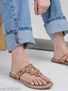 Shoetopia Brown Embellished Flat Sandals 