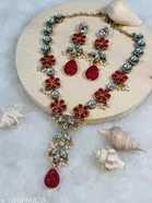 Stylish Kundan Necklace Set for Women & Girls, Red