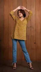 Cotton Block Print Short Kurti for Women 