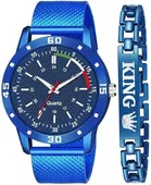 Analog Watch with Bracelet for Men (Blue, Set of 2)