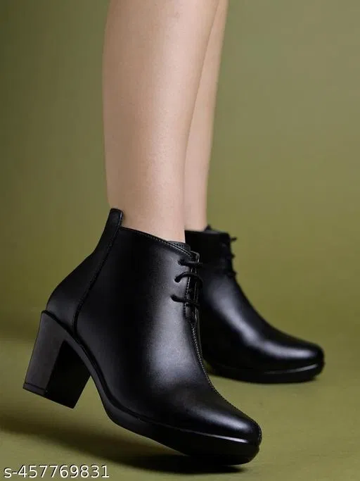 Solid Black Synthetic Womens Boots (IND-8)