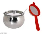 Stainless Steel Oil Container Pot Set with Tea Strainer (Red & Silver, Set of 2)