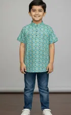 Cotton Blend Shirt For Boys, Green 