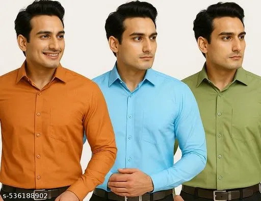 Cotton Blend Solid Shirt for Men, Multicolor, Pack of 3 (L)
