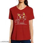 Cotton Round Neck Printed T-Shirt for Women (Red, XL)