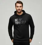 Fleece Printed Hoodie for Men, Black 