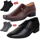 2 Pcs Formal Shoes with 2 Pcs Ankle Length Socks for Men 